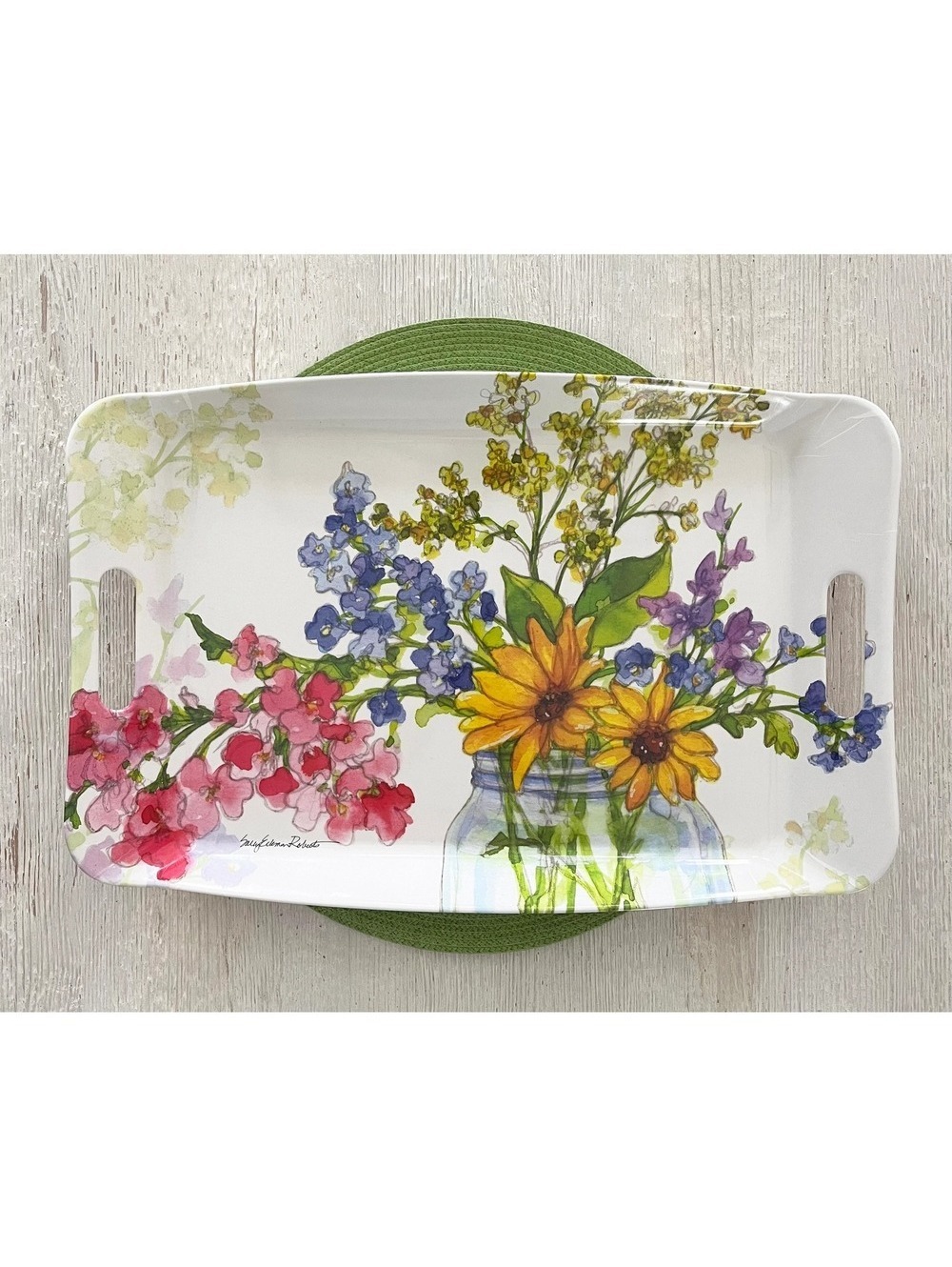 Bamboo Table Jars of Sunshine Floral Garden Bamboo Serving Tray 18x12 Multicolor